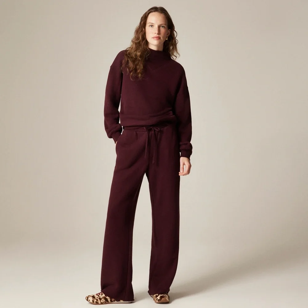 J.Crew Heritage terry wide-leg sweatpant Forest Cherry